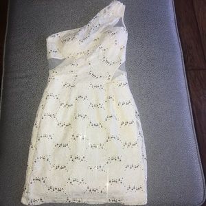 Adrianna Pappell ivory one shoulder mini dress